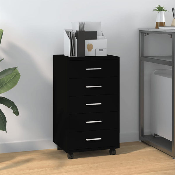 Schwarze Rollkommode Olgheta (Holz)