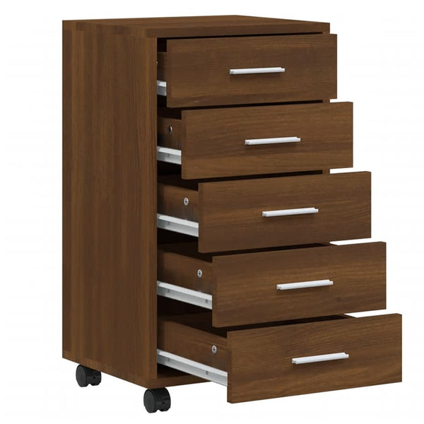 Brauner Rollcontainer Olgheta (Eiche Massivholz)