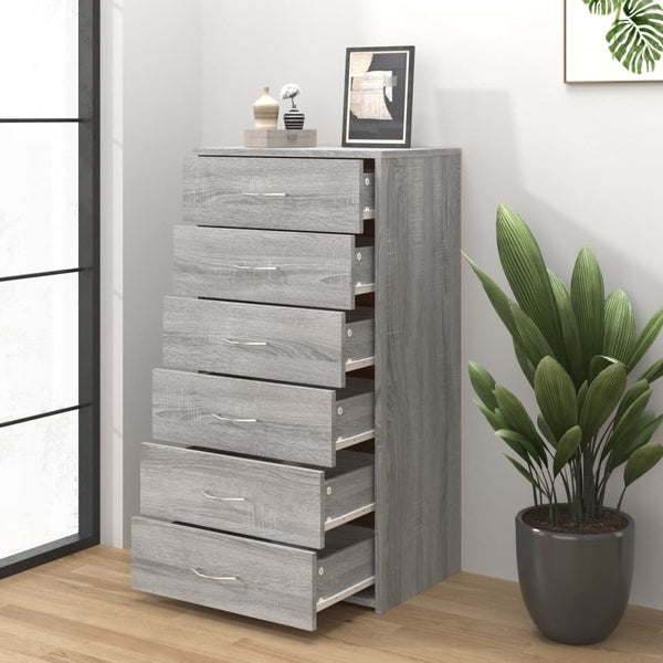 Harmaa senkki 6 laatikolla Licxanadra 50x34x96cm (puinen)