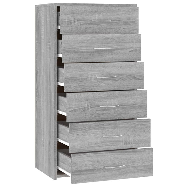 Harmaa senkki 6 laatikolla Licxanadra 50x34x96cm (puinen)