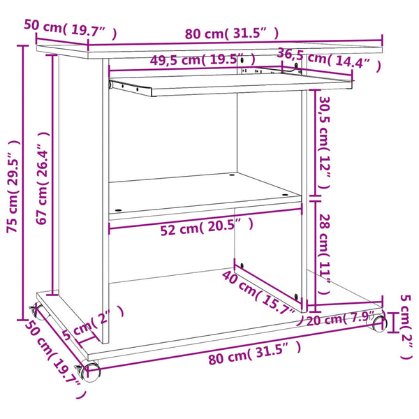 Grauer Computertisch Tasita 80x50x75cm (Holz)