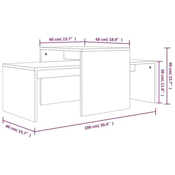 Graues Couchtisch-Set Geralyn 100x48x40cm (Holz)