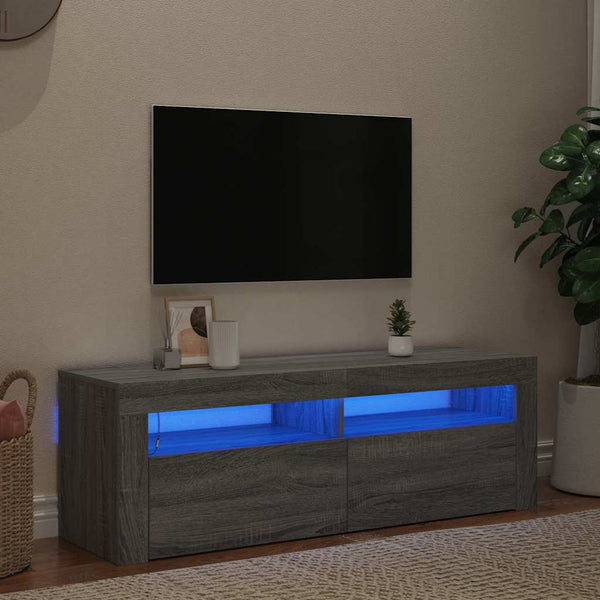 Graues TV-Möbel mit LED-Beleuchtung Nunut 120x35x40cm (Sonoma)