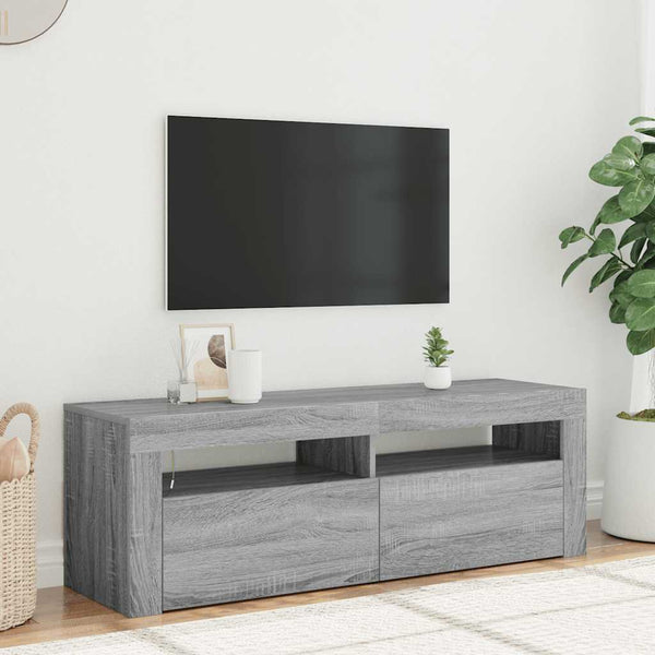 Graues TV-Möbel mit LED-Beleuchtung Nunut 120x35x40cm (Sonoma)
