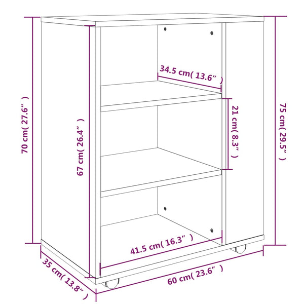Bernadina Rollcontainer, Eiche geräuchert, 60x35x75cm (Holz)