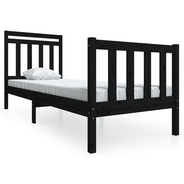 Schwarzes Bettgestell Nezia 75x190cm (kleines Einzelbett Holz)