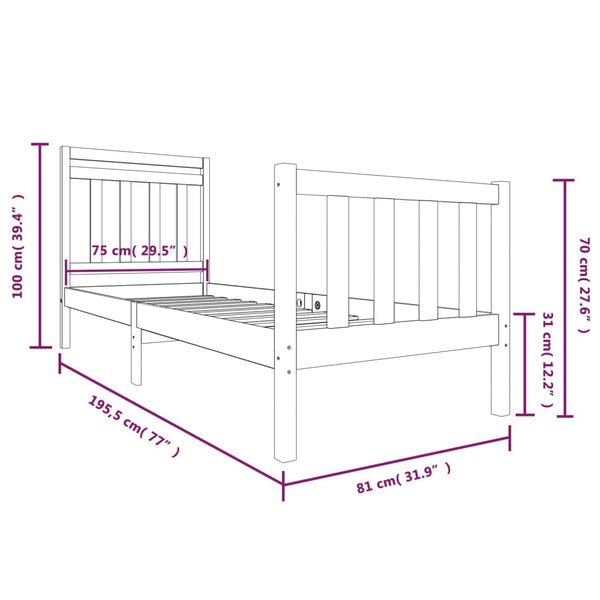 Schwarzes Bettgestell Nezia 75x190cm (kleines Einzelbett Holz)