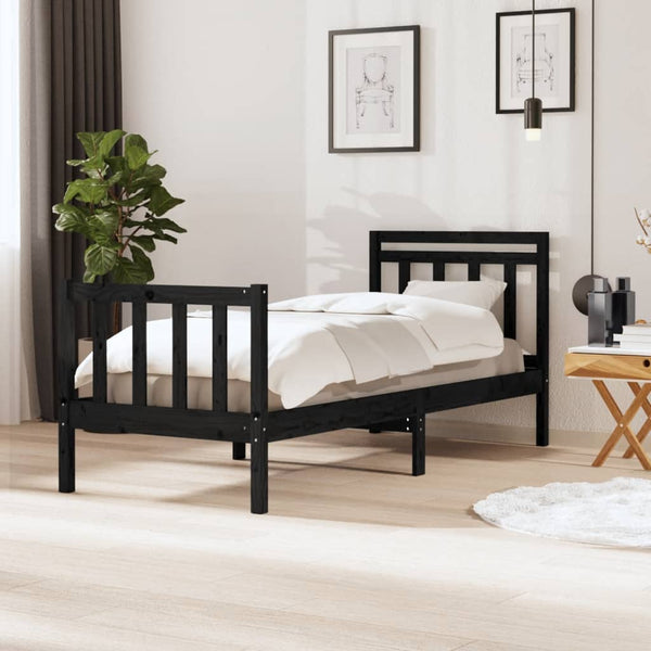 Schwarzes Bettgestell Nezia 75x190cm (kleines Einzelbett Holz)