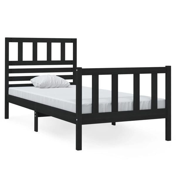 Schwarzes Bettgestell Souza 75x190cm (Einzelbett Holz)