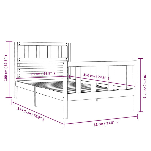 Schwarzes Bettgestell Souza 75x190cm (Einzelbett Holz)