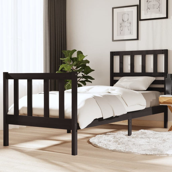 Schwarzes Bettgestell Souza 75x190cm (Einzelbett Holz)