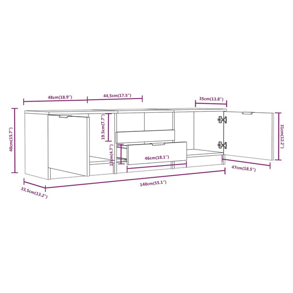 Graues TV-Möbel Clavdia 140x35x40cm (Holz)