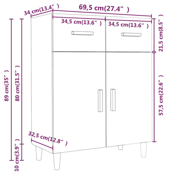Sideboard Uliver, betonfarben, 69,5x34x89cm (Holz)