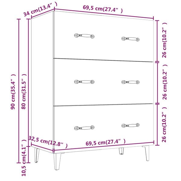 Ablageschrank Anasiea aus geräucherter Eiche 69,5x34x90cm (Holz)