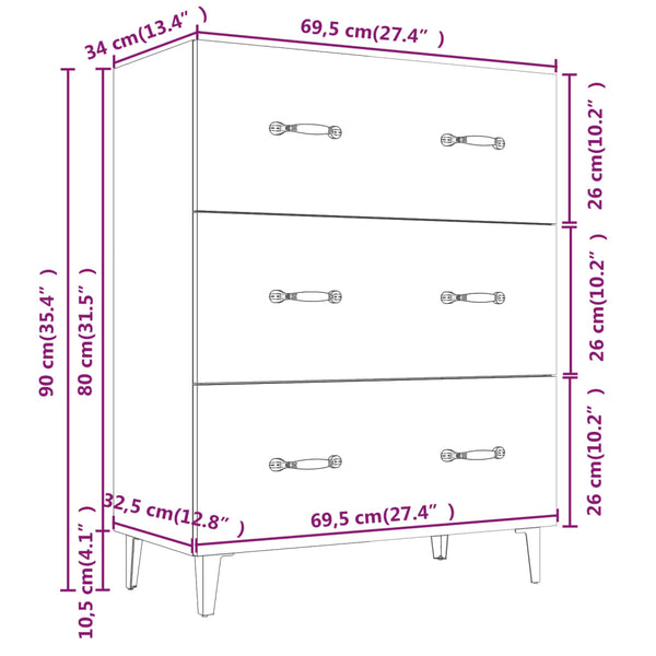 Graues Sideboard Anasiea 69,5x34x90cm (Holz)