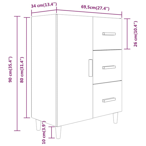 Graues Sideboard Ilionora 69,5x34x90cm (Holz)