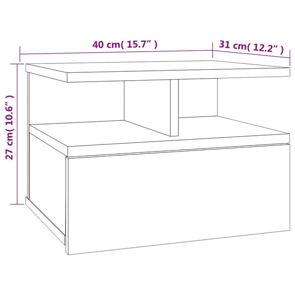 Grauer schwimmender Nachttisch Zubaidi 40x31x27cm (Holz)