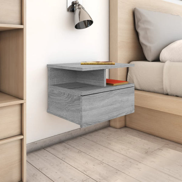 Grauer schwimmender Nachttisch Zubaidi 40x31x27cm (Holz)