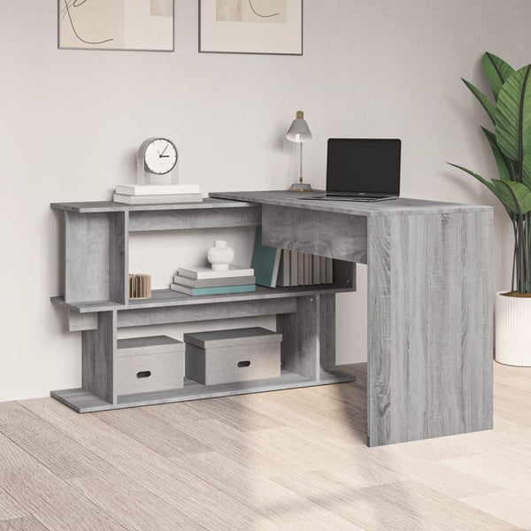Grauer Eckschreibtisch Helviga 200x50x76cm (Holz)