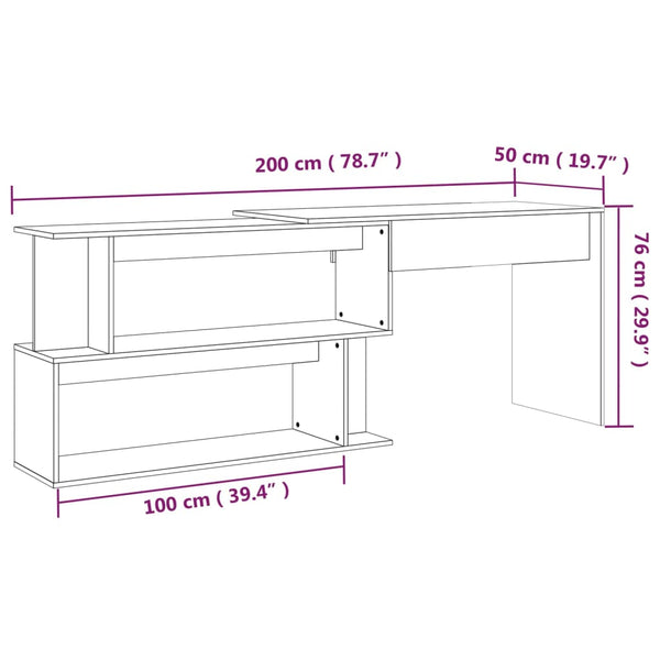 Grauer Eckschreibtisch Helviga 200x50x76cm (Holz)