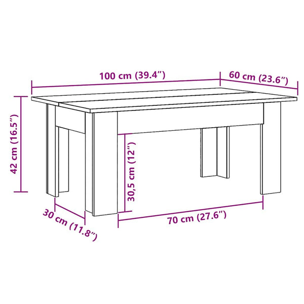 Couchtisch Josephinne 100x60x42cm Grau (Holz)