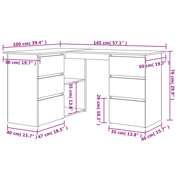 Grauer Eckschreibtisch Wymann 145x100x76cm (Holz)