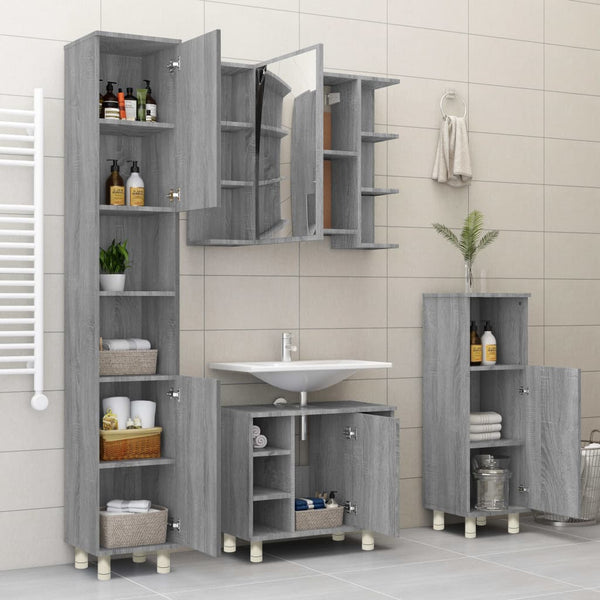 Grauer Badezimmerschrank Alecolina 30x30x95cm (Holz)