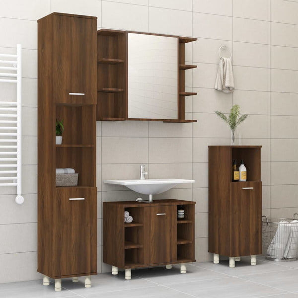 Braune Eiche Badezimmerschrank Alecolina 30x30x95cm (Holz)