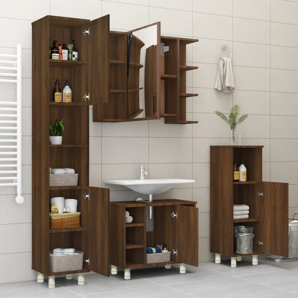 Braune Eiche Badezimmerschrank Alecolina 30x30x95cm (Holz)