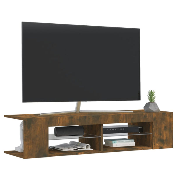 Räucher-Eiche TV-Lowboard mit LED-Beleuchtung Christelle 135x39x30cm