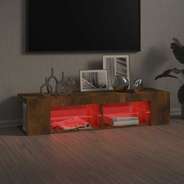 Räucher-Eiche TV-Lowboard mit LED-Beleuchtung Christelle 135x39x30cm