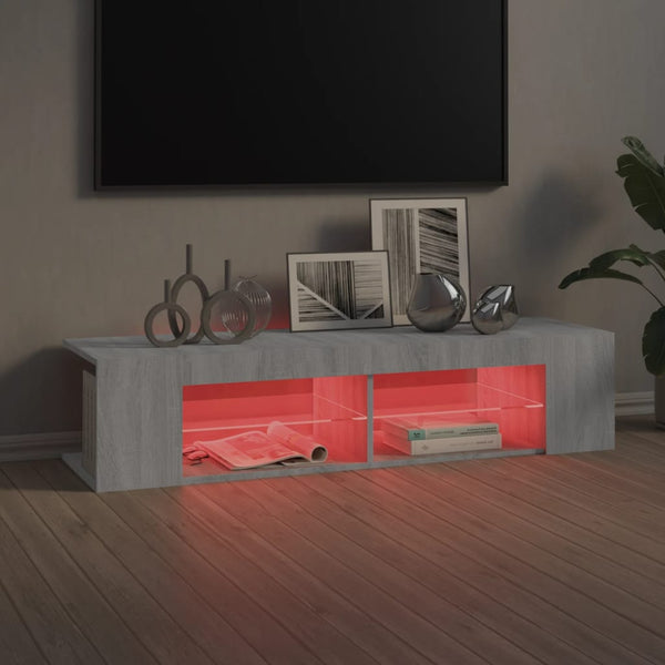 Graues TV-Möbel mit LED-Beleuchtung Christelle 135x39x30cm (Sonoma)