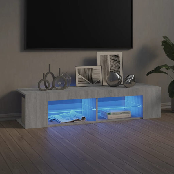 Graues TV-Möbel mit LED-Beleuchtung Christelle 135x39x30cm (Sonoma)