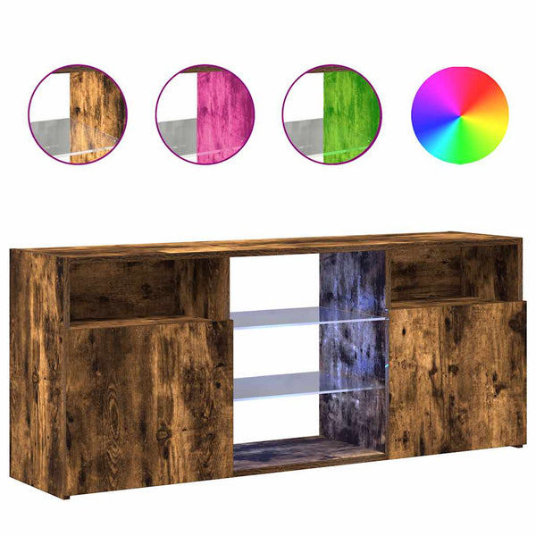 Räuchereichen-TV-Lowboard mit LED-Beleuchtung Zornia 120x30x50cm