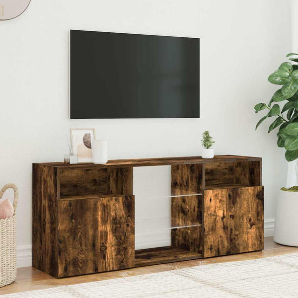 Räuchereichen-TV-Lowboard mit LED-Beleuchtung Zornia 120x30x50cm