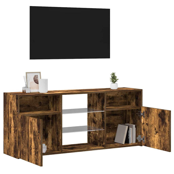 Räuchereichen-TV-Lowboard mit LED-Beleuchtung Zornia 120x30x50cm