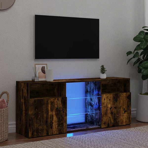 Räuchereichen-TV-Lowboard mit LED-Beleuchtung Zornia 120x30x50cm