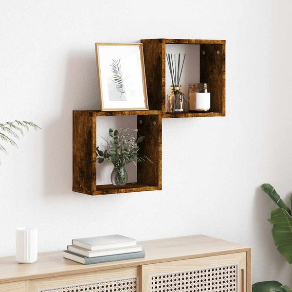 Wandwürfelregale aus geräucherter Eiche Annemona 30x15x30cm (2 Stück)