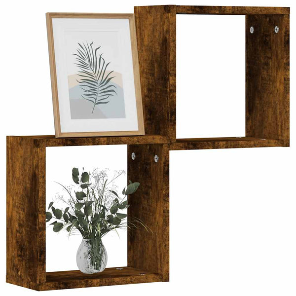 Wandwürfelregale aus geräucherter Eiche Annemona 30x15x30cm (2 Stück)