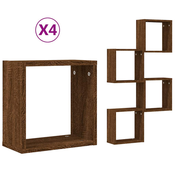 Ruskea tammi kuutioseinähyllyt Annemona 30x15x30cm (4 kpl)