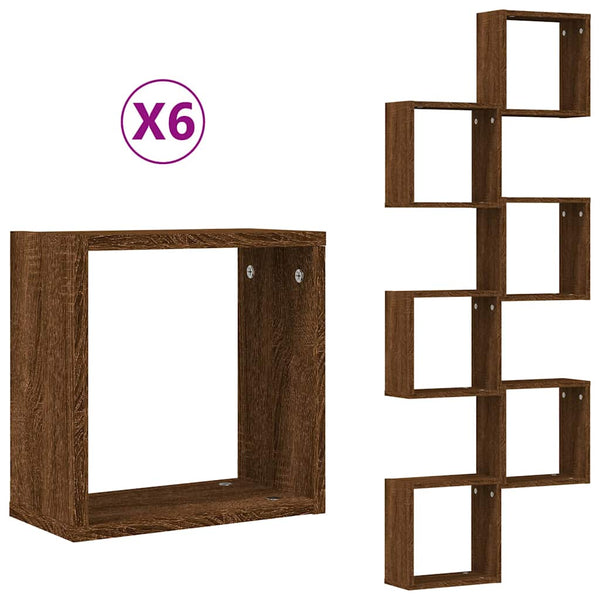 Ruskea tammi kuutioseinähyllyt Annemona 30x15x30cm (6 kpl)
