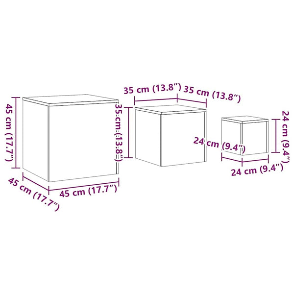 Beistelltische Sp (3 Stk. Räuchereiche Holz)
