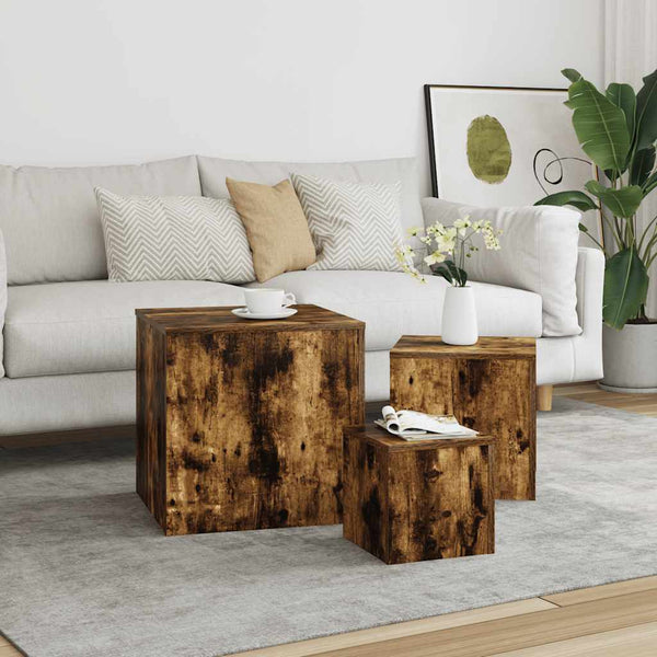 Beistelltische Sp (3 Stk. Räuchereiche Holz)