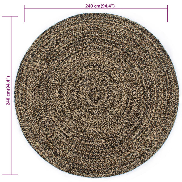 Schwarz-brauner handgemachter Jute-Teppich Pedemonte 240cm