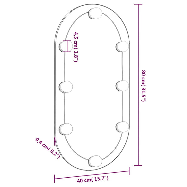Spiegel mit LED-Beleuchtung Allyende 80x40cm (Glas oval)