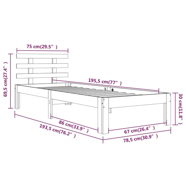 Bettgestell Tocolica weiß 75x190cm (Holz, Schmal Einzeln)