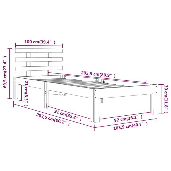 Honigbraunes Bettgestell Tocolica 100x200cm (Holz)