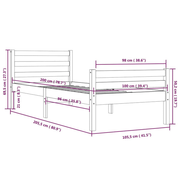 Weißes Bettgestell Lahme 100x200cm (Holz)