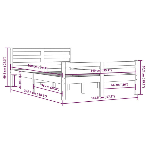 Graues Bettgestell Lahme 140x200cm (Holz)