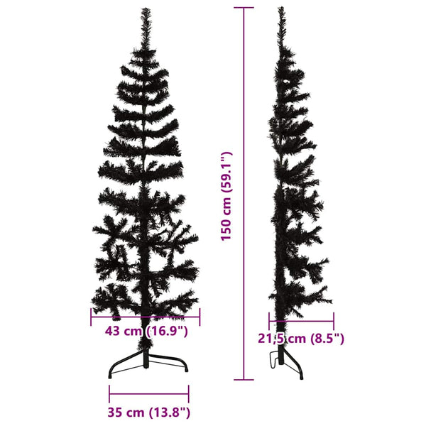 Schwarzer schmaler halber künstlicher Weihnachtsbaum mit Ständer Zabulica 150cm